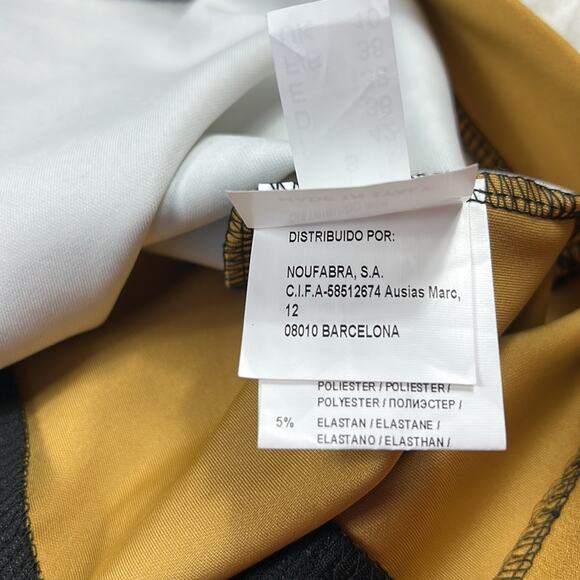 Bocetto long sleeved wiggle sheath dress in mustard, white and black, small - Picture 10 of 12